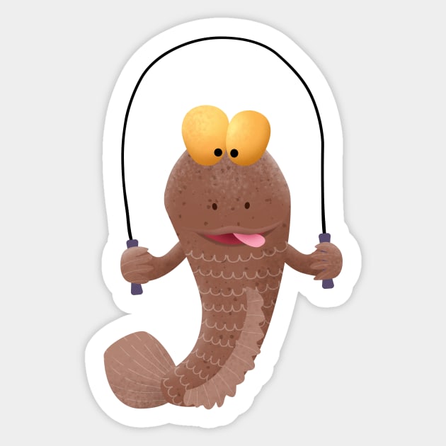 Funny skipping mudskipper fish cartoon Sticker by FrogFactory